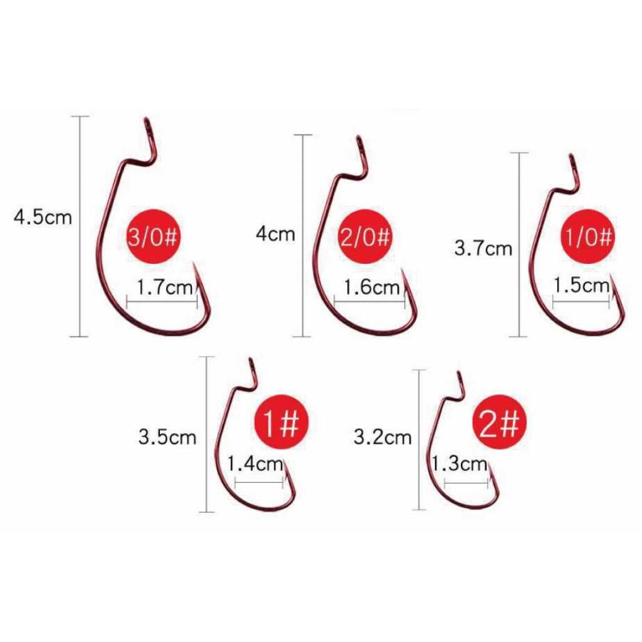 ルアー 赤針 オフセット ワーム フック セット ケース付き｜cospa-jtd｜02