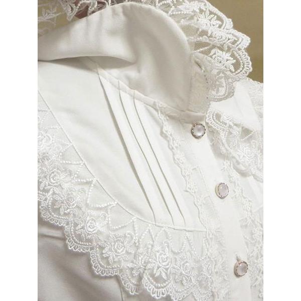 ロリィタブラウスホワイトコットン半袖リボン折り襟ストリートウェア可愛い |  | 01