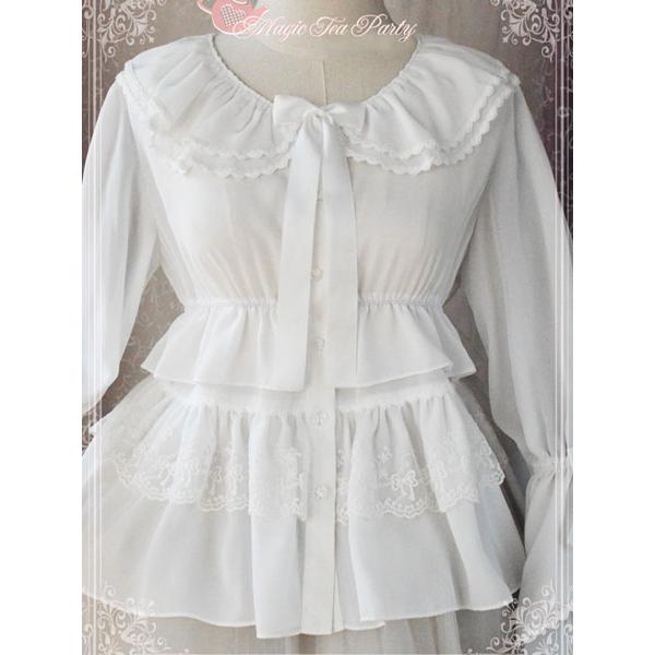 ロリィタブラウスホワイト長袖シフォンお茶会無地ラウンドネッククラシック＆トラディション |  | 02