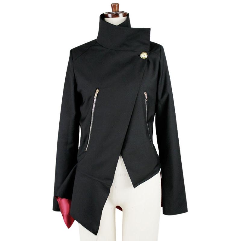 ロリィタアウターウェア　コート　ブラック　ポリエステル　無地　お茶会　長袖　ゴシック　特別なネックライン　ジッパー ロリィタアウターウェア コート ブラック ポリエステル 無地 お茶会