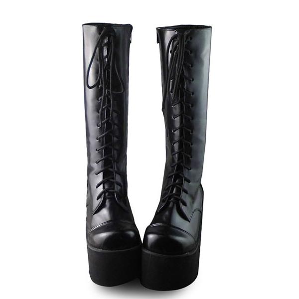 ロリィタ靴 ブラック ブーツスタイル プラットフォーム 丸いつま先