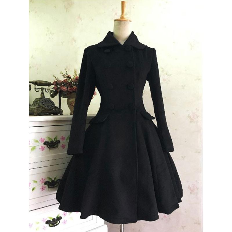 クラシックロリータウールコートボウダブルブレストファーリーロリータ