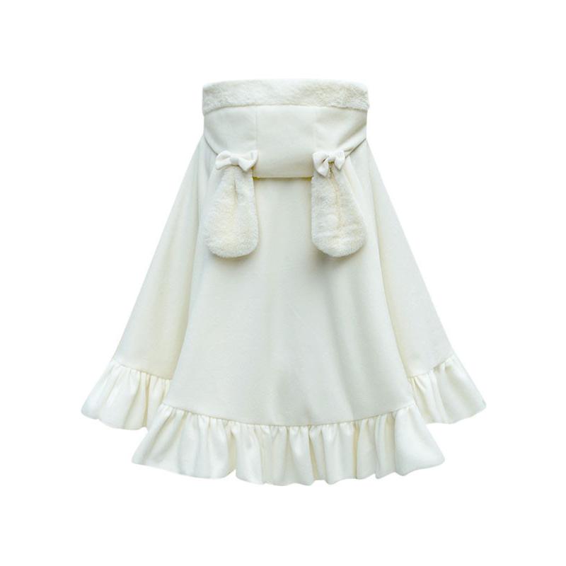 ロリィタケープ 無地 ホワイト スウィート フリル ウサギ 毛織物 お茶