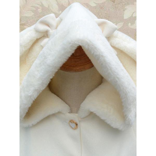 ロリィタケープ 無地 ホワイト スウィート フリル ウサギ 毛織物 お茶