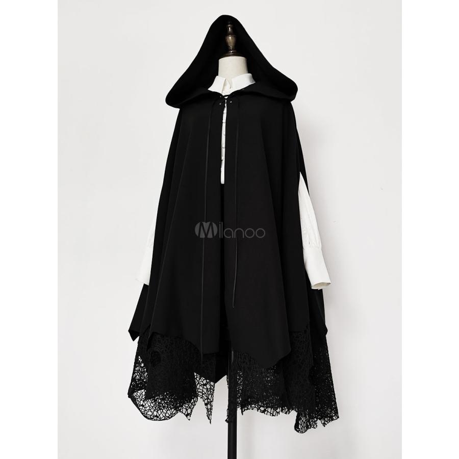 ゴシックロリータポンチョブラックポリエステル冬ロリータポンチョ