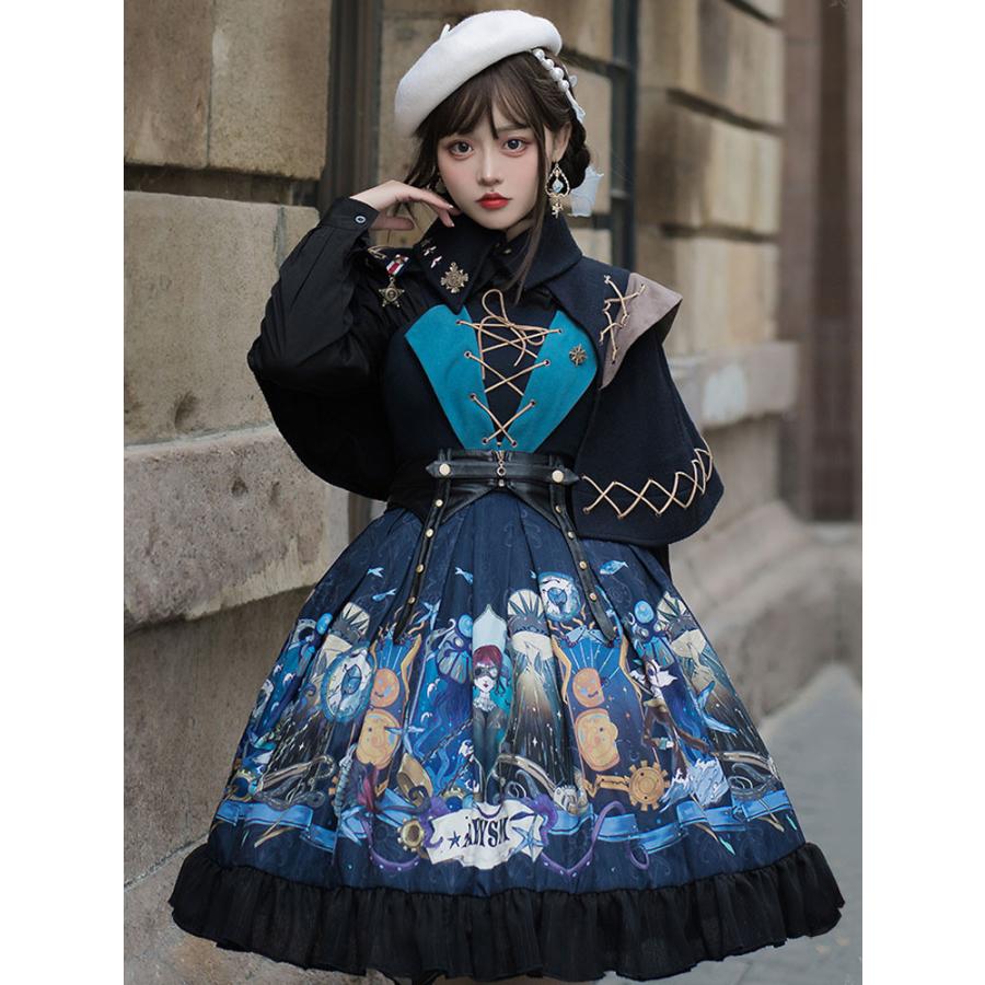 ロリータポンチョディープネイビーハーフスリーブポリエステルスエード