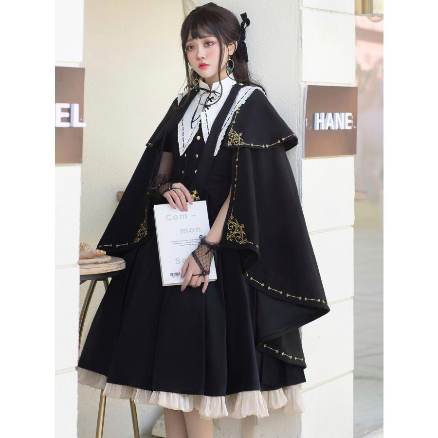 アカデミックロリータポンチョケープブラックポリエステルグロメット