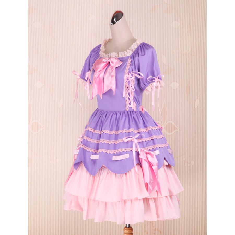 甘いパープルピンクロリータOPドレス 2021 ショートスリーブ レイヤー