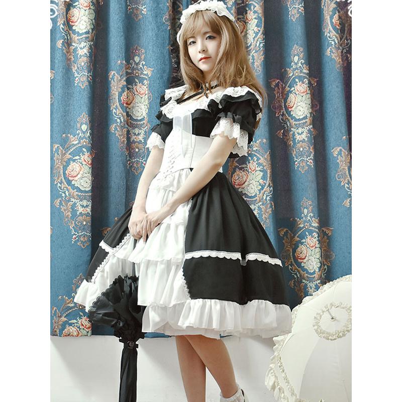 ロリィタジャンパースカート　フリル　スウィート　シフォン　ラウンドネック　カジュアル　2カラーブロック ロリィタジャンパースカート フリル スウィート シフォン ラウンド