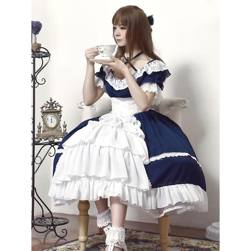ロリィタジャンパースカート フリル スウィート シフォン ラウンド
