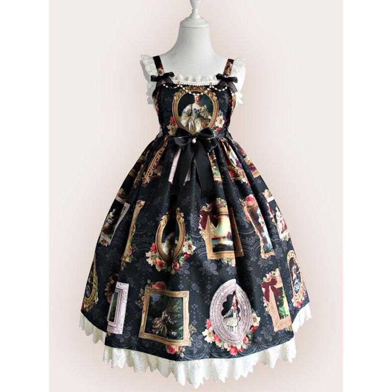 スウィートロリータJSKドレスヴェルサイユガールズプリントフリルボウ