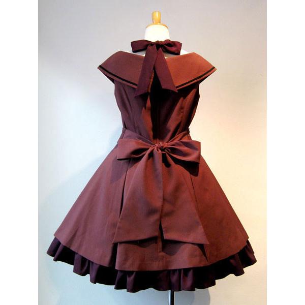 ゴスロリ軍服ワンピースノースリーブワインレッドバイカラーゴシック  