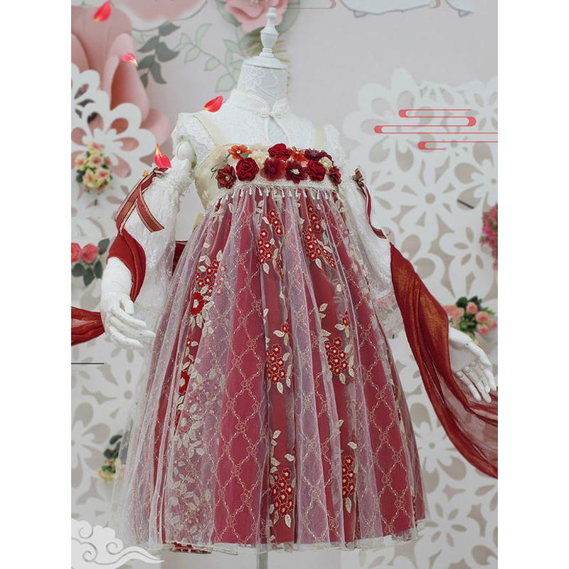 中華ロリ JSKドレス ジャンパースカート レッド 中国風 ロリィタ