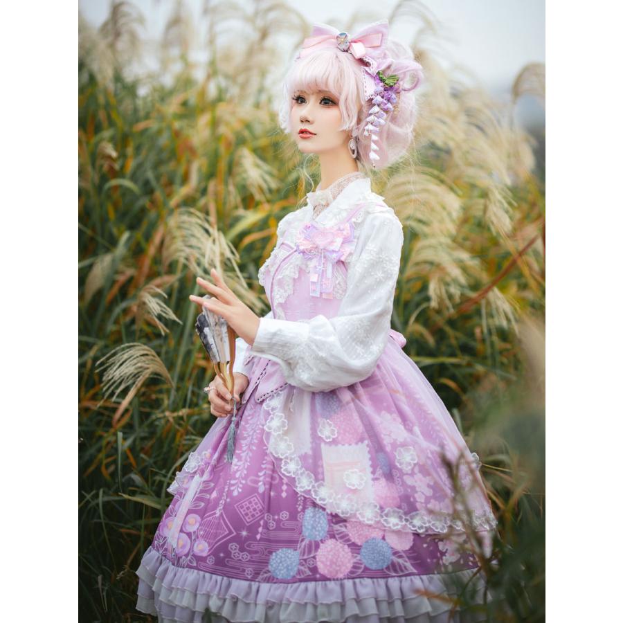 ワロリータJSKドレスフローラルプリント着物ロリータドレス弓花赤