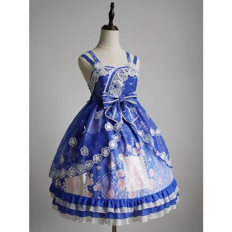 ワロリータJSKドレスフローラルプリント着物ロリータドレス弓花赤
