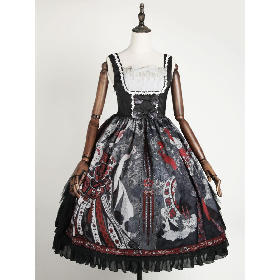 ロリータJSKドレスブラックシルバーノースリーブボウポリエステル