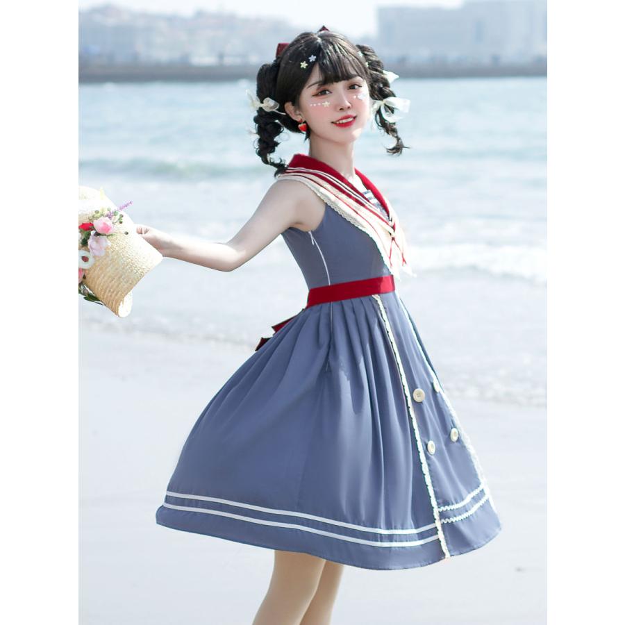 アカデミックロリータJSKドレスブルーグレーノースリーブセーラー