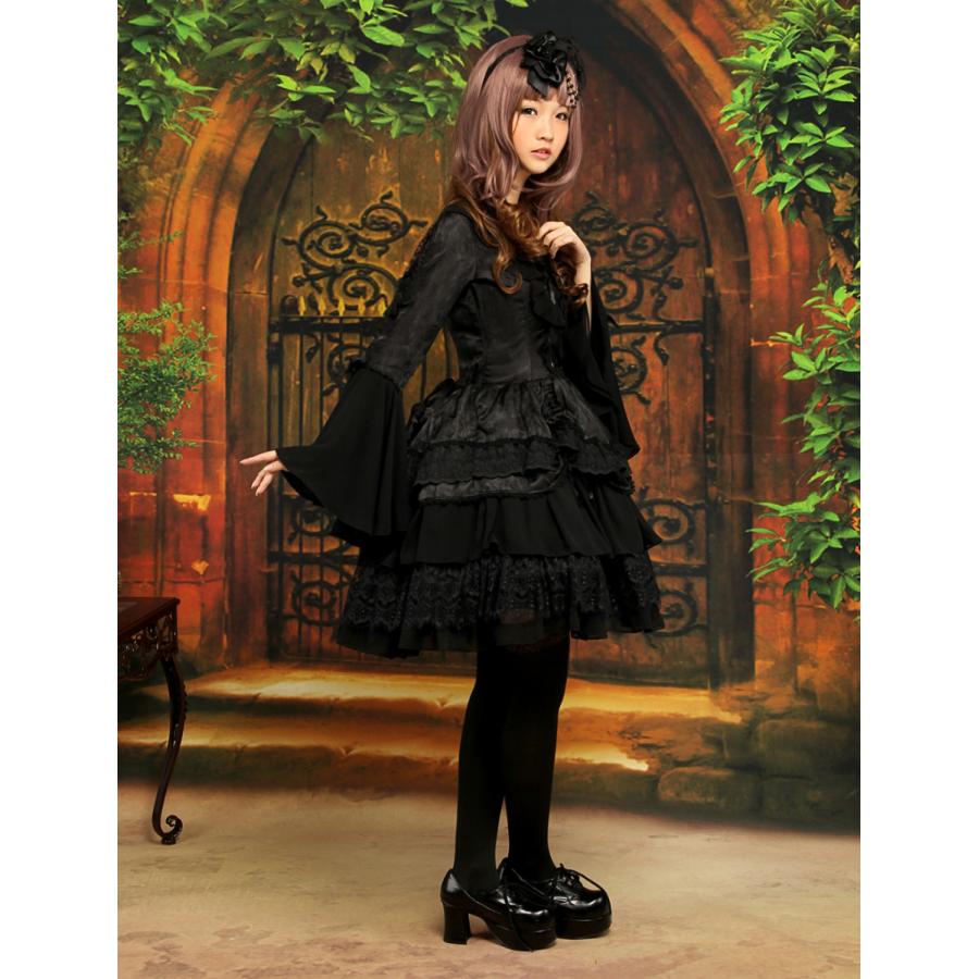 ゴスロリワンピース ブラック ゴシックドレス 長袖 レースアップ