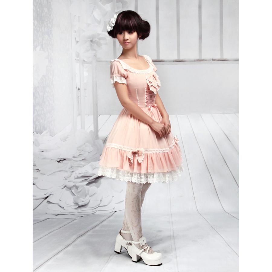 甘いピンクリボンロリータワンピース 2021 シフォン アイドル衣装