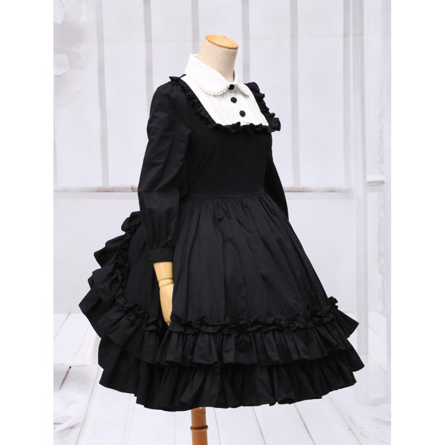 【niko】ゴスロリ 黒 フリルドレス Mサイズ ゴスロリ ブラック バイカラー ゴシック ロリィタワンピース 長袖