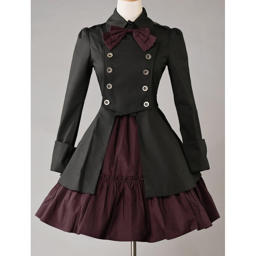 ゴスロリ軍服ワンピース OP ブラック コットン ダブルブレスト ボタン