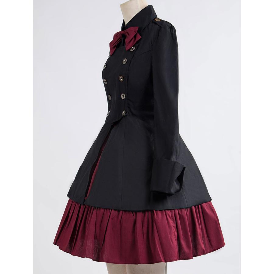 ゴスロリ軍服ワンピース OP ブラック コットン ダブルブレスト ボタン