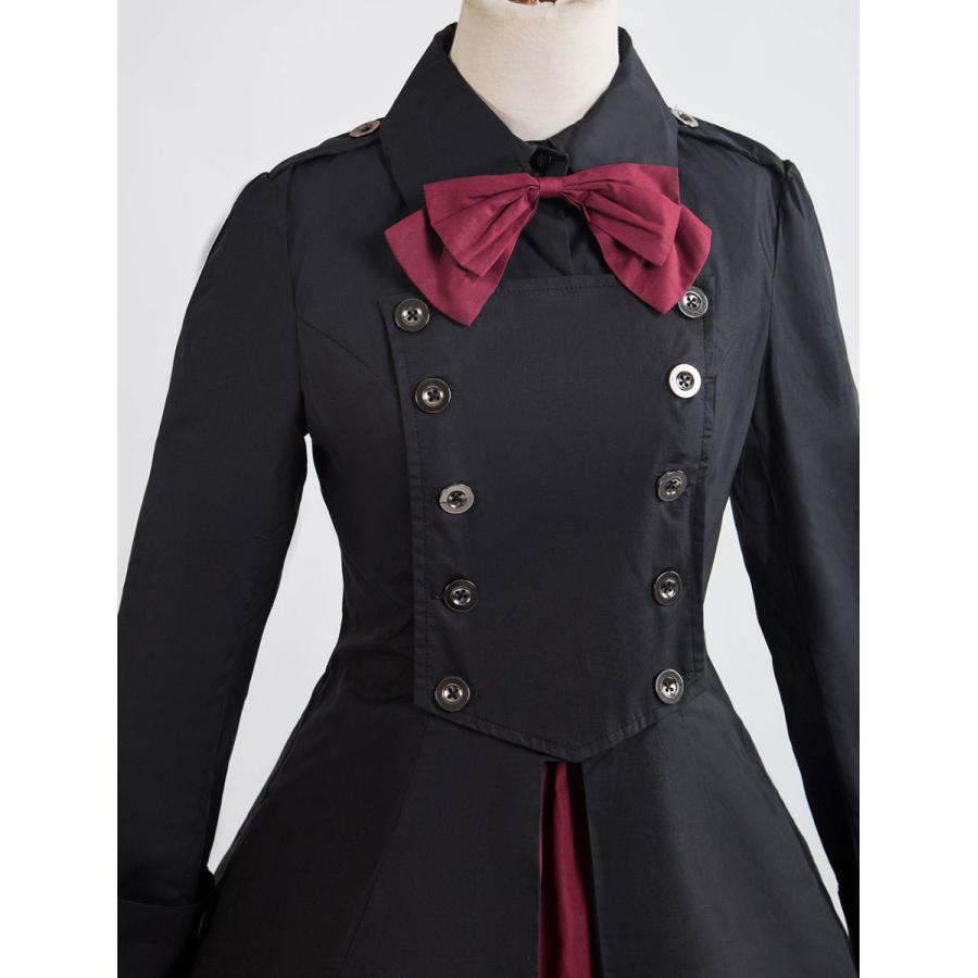 ゴスロリ軍服ワンピース OP ブラック コットン ダブルブレスト ボタン