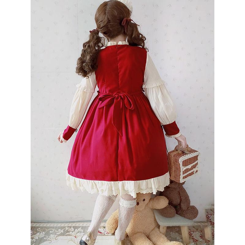 甘ロリ スウィート 長袖 ブルー ロリータワンピース OPドレス ボウ