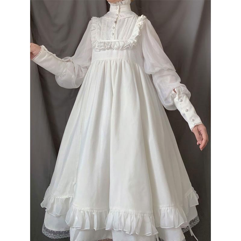 スウィートロリータドレスOPホワイトフリルジゴスリーブロリータ