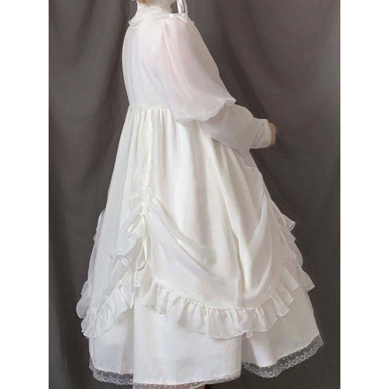 スウィートロリータドレスOPホワイトフリルジゴスリーブロリータ