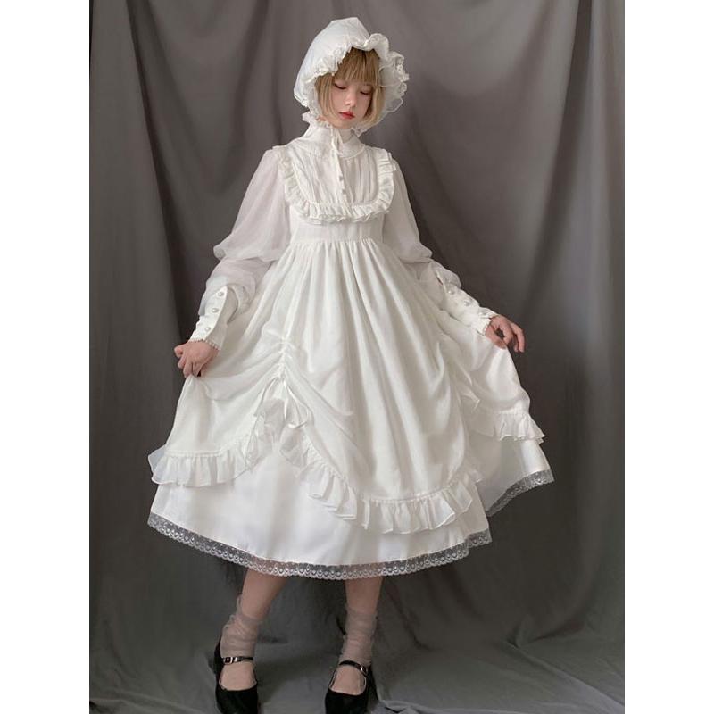 スウィートロリータドレスOPホワイトフリルジゴスリーブロリータ