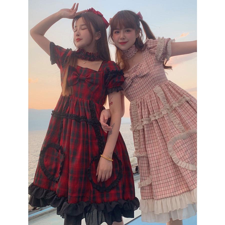 甘いロリータOPドレスアイドルステージチェック柄半袖ロリータ 甘いロリータOPドレスアイドルステージチェック柄半袖ロリータ