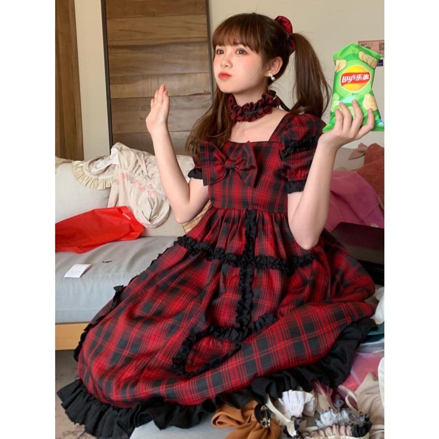 甘いロリータOPドレスアイドルステージチェック柄半袖ロリータ 甘いロリータOPドレスアイドルステージチェック柄半袖ロリータ