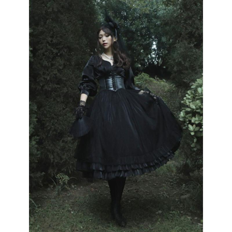 ゴシックロリータOPドレスネバーランドカスケードフリルボウブラック