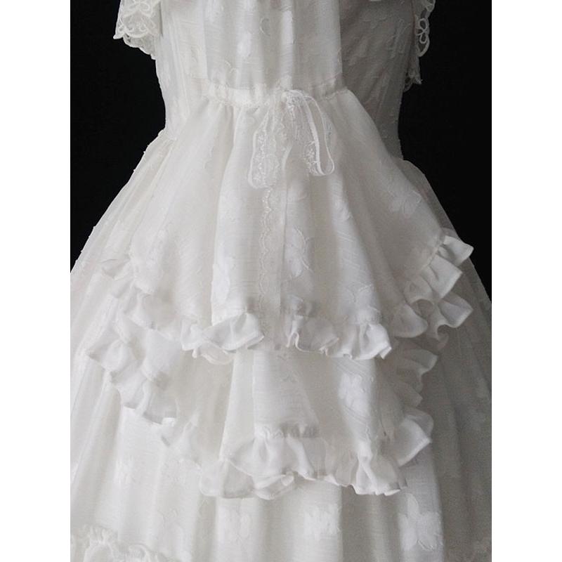 クラシックロリータOPドレス 4ピースセット ホワイト フリル 長袖