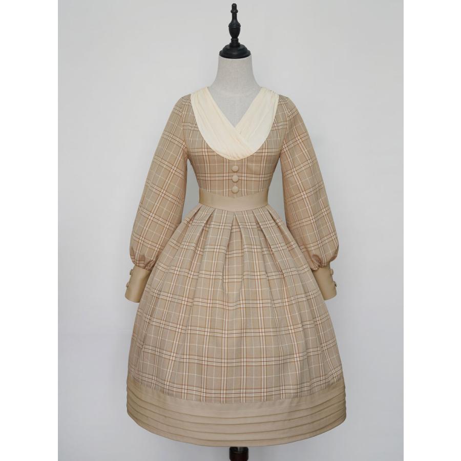 クラシカルロリータOPドレス チェック柄 キャメルプリーツロリータ