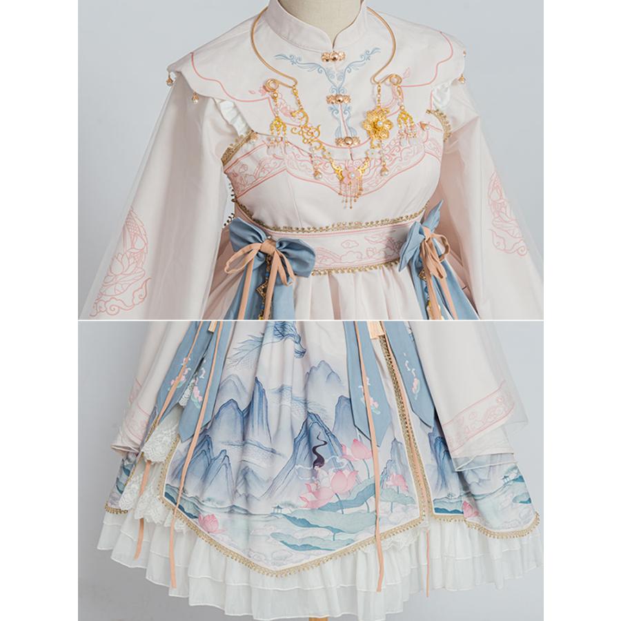 チャイナロリータワンピース　ホワイト山柄　華ロリ　中華風　撮影　リボン　夢かわ　チャイナ服_3