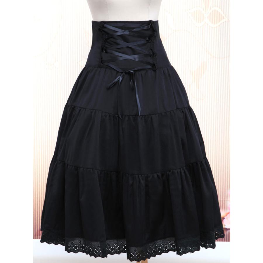 ゴスロリ ピュアブラックコットンロリータロングスカート ハイウェスト