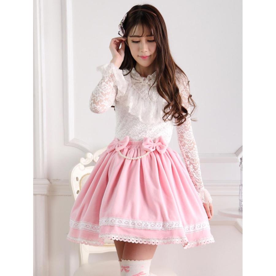 BODY LINE ピンク水玉ロリータスカート BODYLINE 両面編み上げのはしごレースジャンパースカート ロリータ