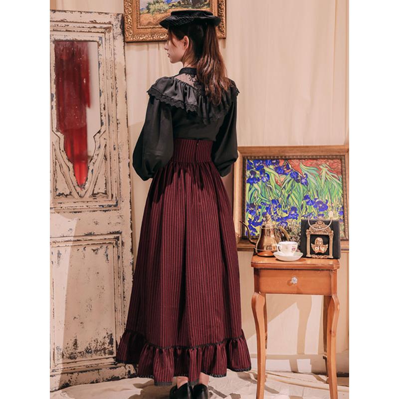 クラシックロリータSKアルパインガールレースアップフリルストライプ