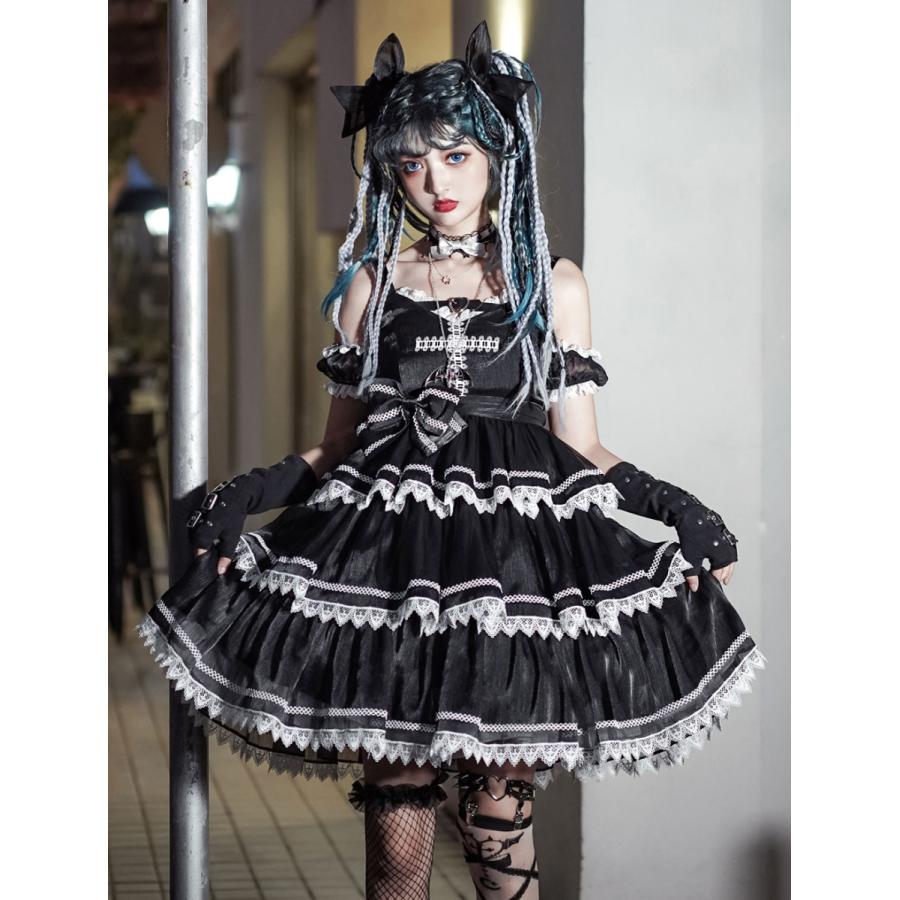 ゴシックロリィタ ジャンパースカート＆ボレロセット 黒 十字架チャーム付き ゴシックロリータジャンパースカート グレーブラック 十字架