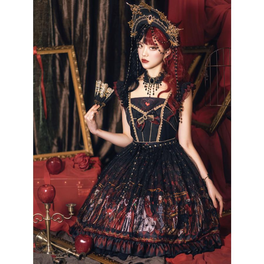 ゴシックブラックレッドロリータドレスクイーンオブハーツノースリーブ