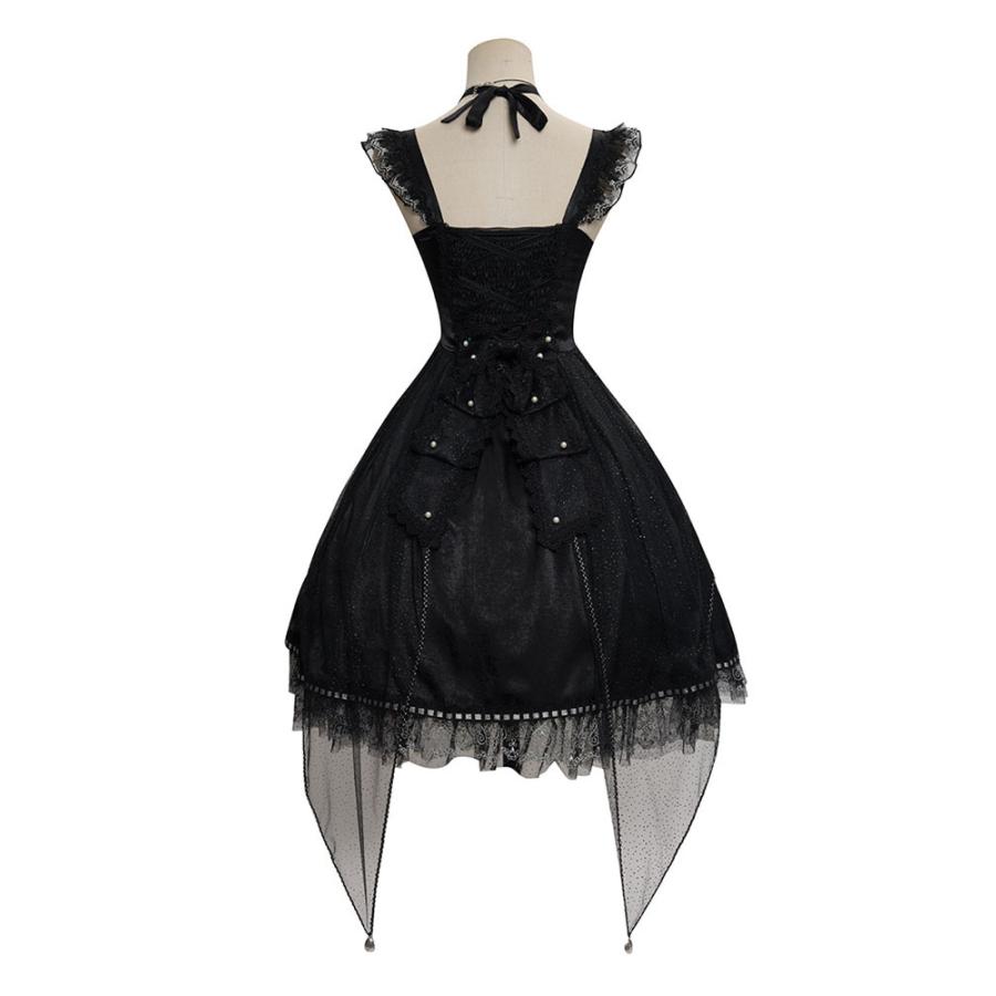 ゴシックロリータJSKドレス4ピースセットブラックノースリーブレース