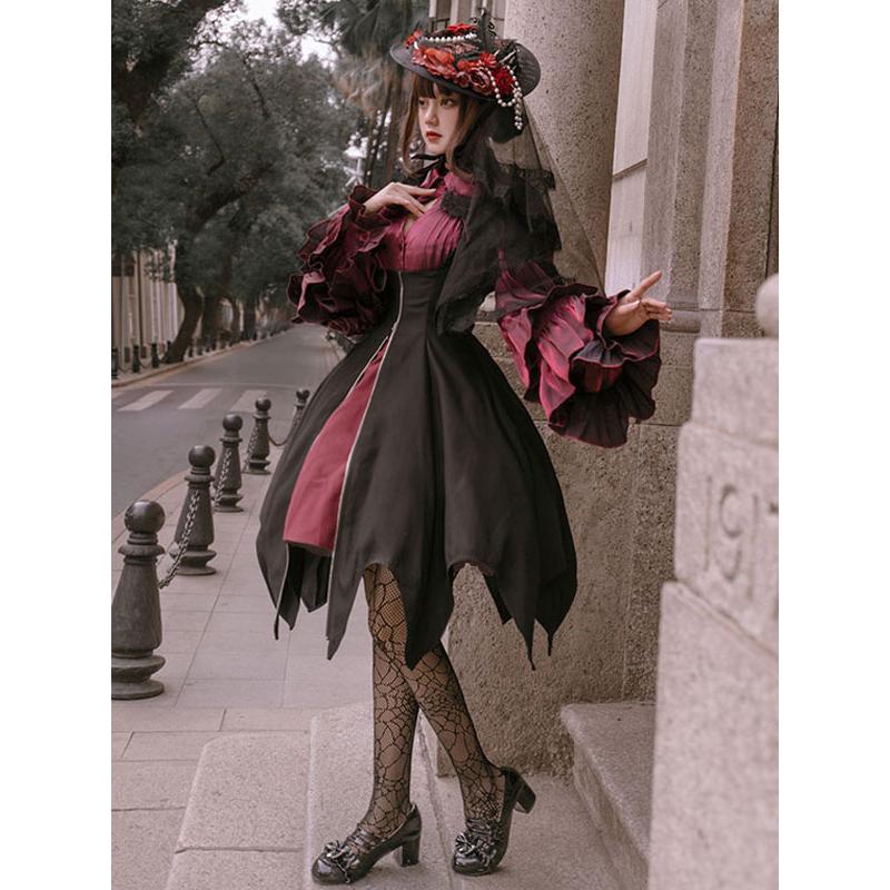 【FRILL】ブランド　ゴスロリ・ロリータ黒フレアスカート ゴスロリスカート 黒リボンフリルロリータスカート - Milanoo.jp