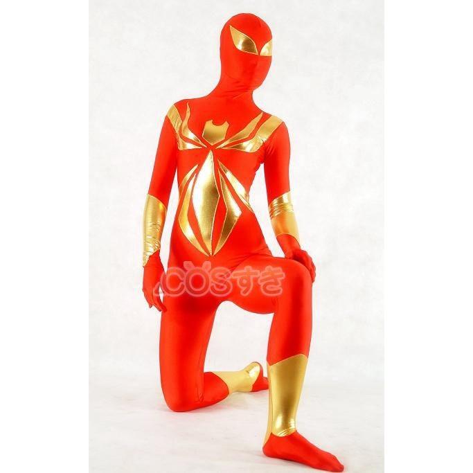 全身タイツ スパイダーマン風 ゴールド レッド 大人用 弾力と伸縮性