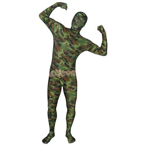 全身タイツ グリーン カモフラージュ ゼンタイ 通気 柔らかい 弾力と