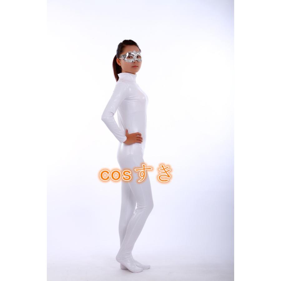 全身タイツ ホワイト 光沢のある ゼンタイ Cosplay 通気 柔らかい 弾力と伸縮性あり（眼帯なし） COS Cosplay アニメ コスチューム  仮装、変装
