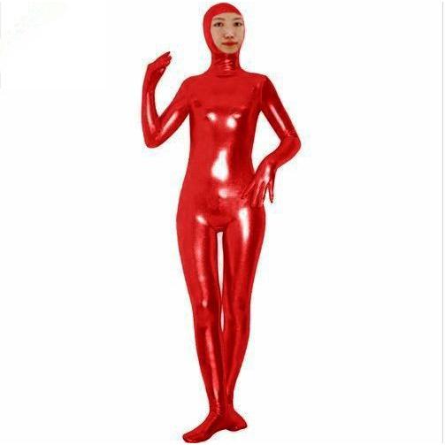 全身タイツ 赤い 単色 光沢のある 大人用 顔開口 通気 柔らかい