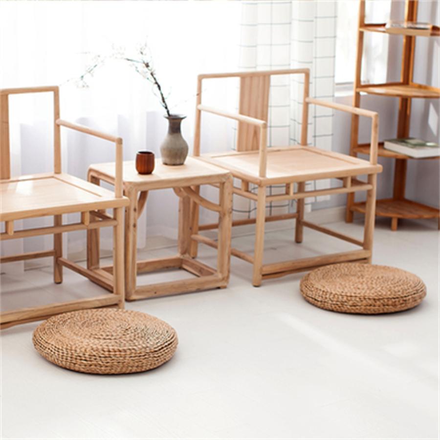 座禅を組む 藤編 草編フロアクッション 座布団 ラウンドクッション