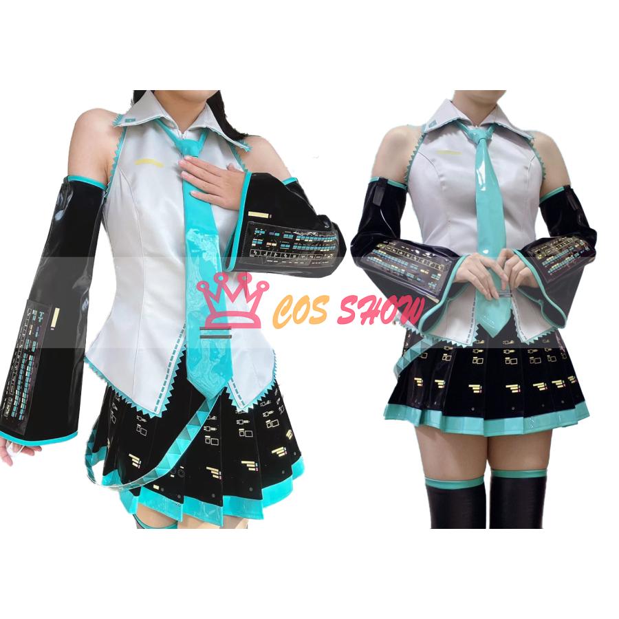 豪華版 ボーカロイド 初音ミク風 コスプレ衣装 cosplay ウィッグ イヤホン追加可能 中国公式許可あり 仮装 イベント クリスマス ステージ 文化祭 お祭りの画像